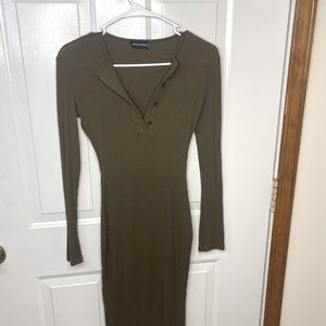 Petite Olive Green Brushed Rib Maxi Dress